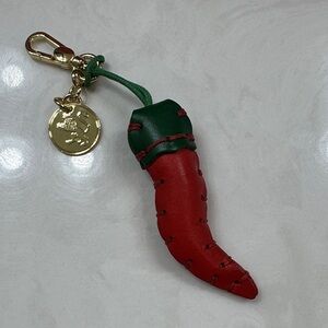 Pratesi Red and Green Chili Pepper Leather Keychain Charm NWOT